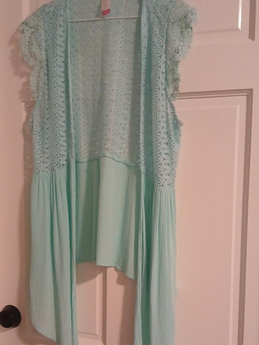No Boundaries Mint Crochet Open-Front Women's Tunic